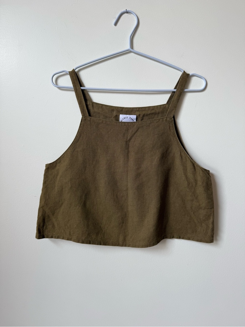 Nicole Purdy 100% linen crop high neck tank made in Vancouver olive